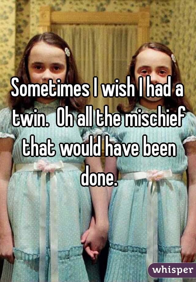 Sometimes I wish I had a twin.  Oh all the mischief that would have been done.