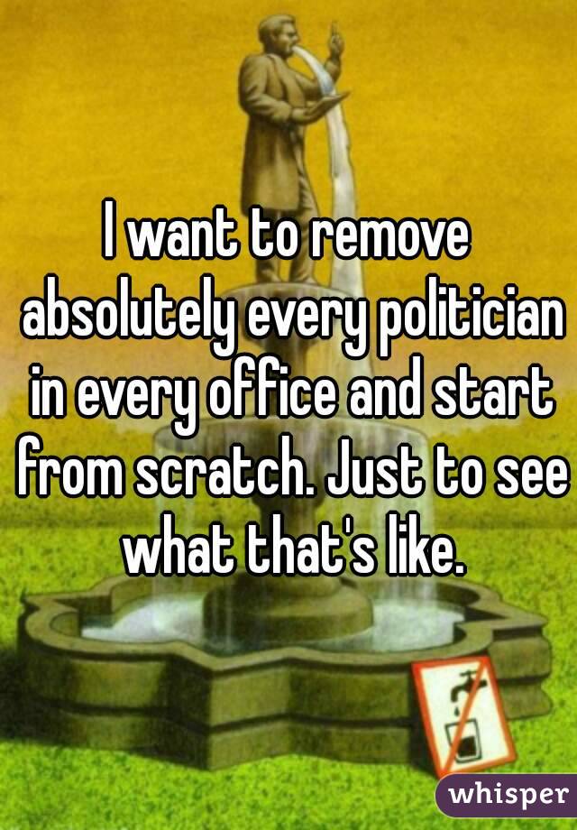 I want to remove absolutely every politician in every office and start from scratch. Just to see what that's like.