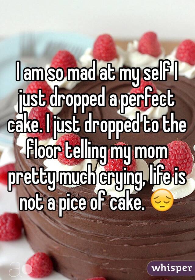 I am so mad at my self I just dropped a perfect cake. I just dropped to the floor telling my mom pretty much crying, life is not a pice of cake. 😔