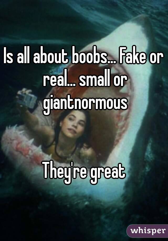 Is all about boobs... Fake or real... small or giantnormous


They're great