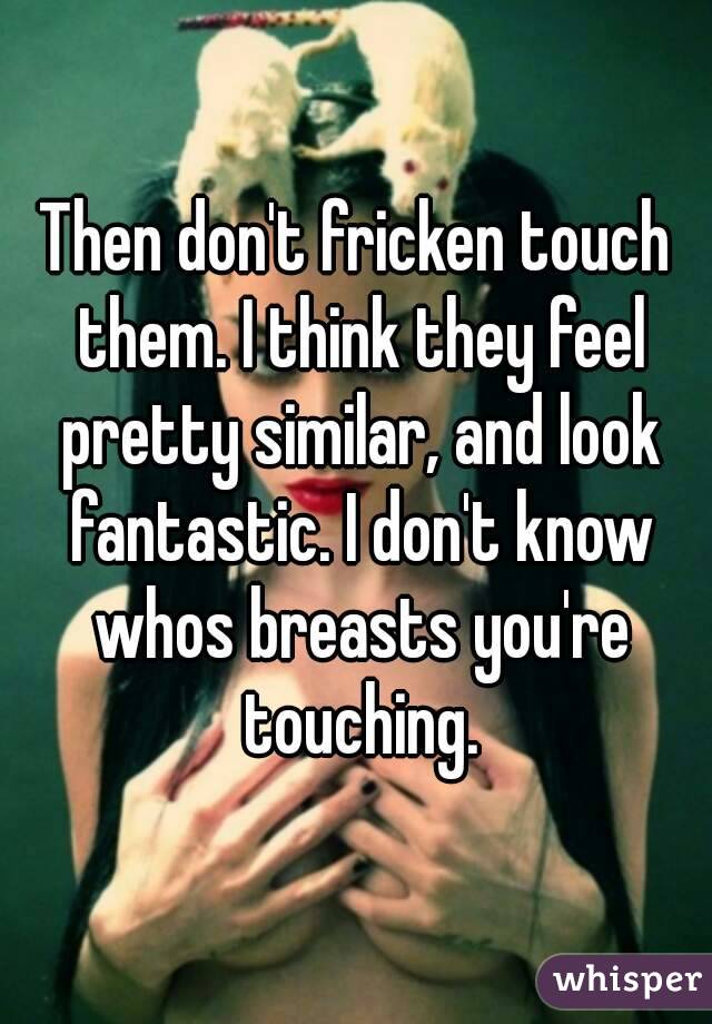 Then don't fricken touch them. I think they feel pretty similar, and look fantastic. I don't know whos breasts you're touching.