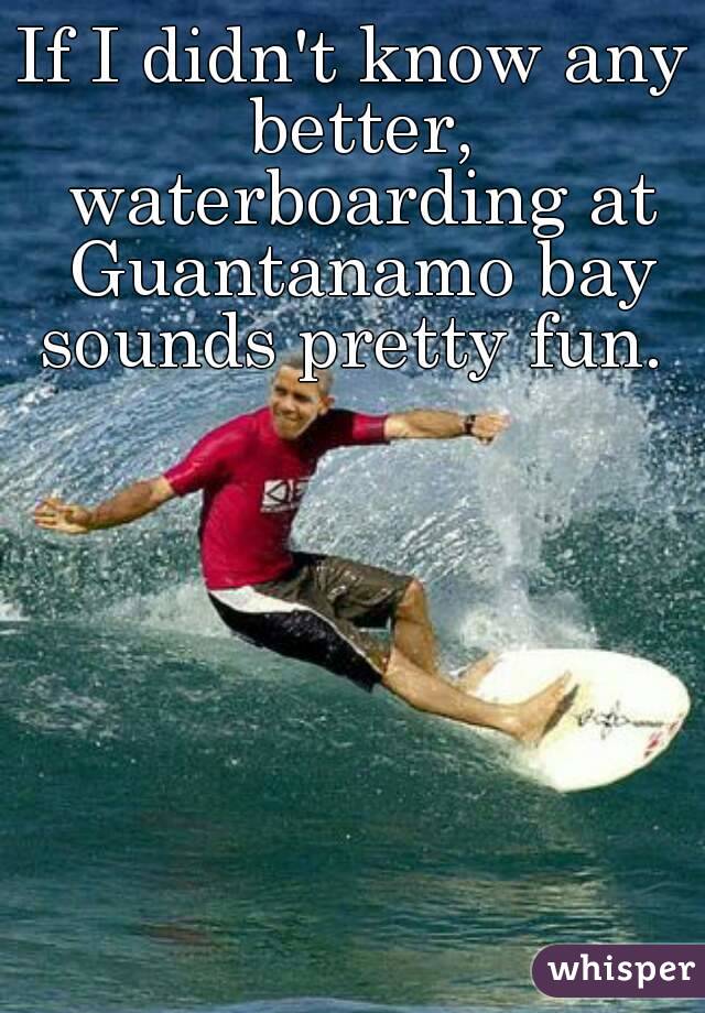 If I didn't know any better, waterboarding at Guantanamo bay sounds pretty fun. 