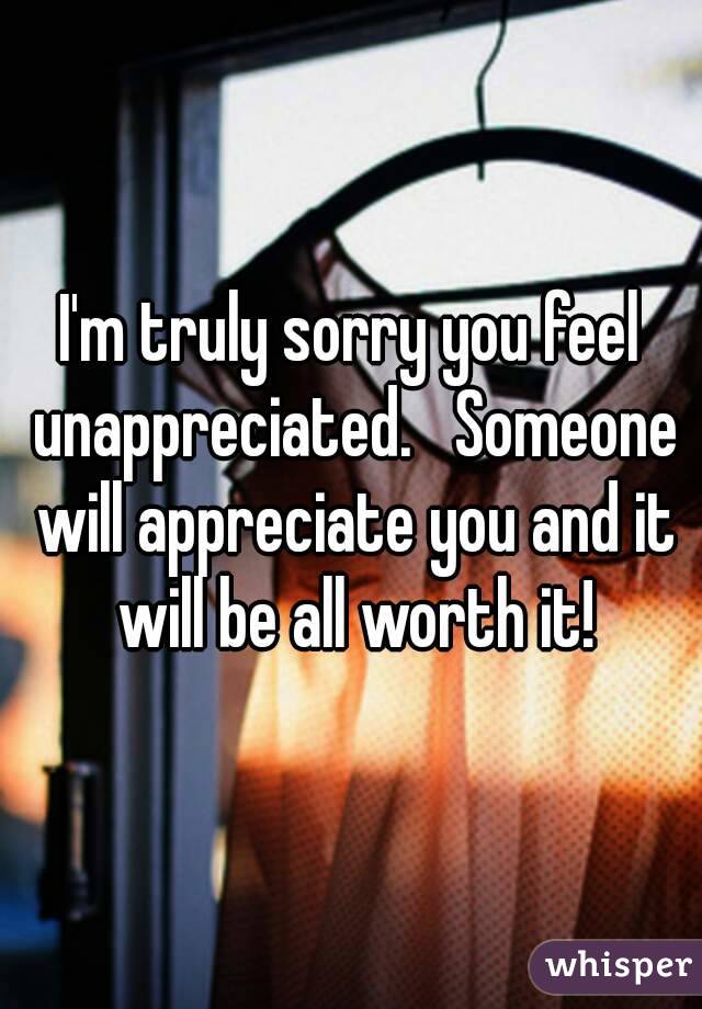 I'm truly sorry you feel unappreciated.   Someone will appreciate you and it will be all worth it!
