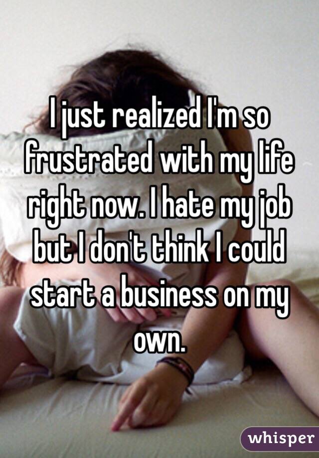 I just realized I'm so frustrated with my life right now. I hate my job but I don't think I could start a business on my own.