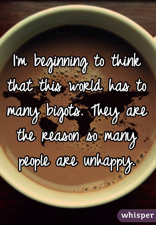 I'm beginning to think that this world has to many bigots. They are the reason so many people are unhappy. 