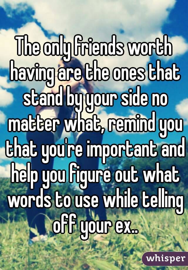 The only friends worth having are the ones that stand by your side no matter what, remind you that you're important and help you figure out what words to use while telling off your ex..

