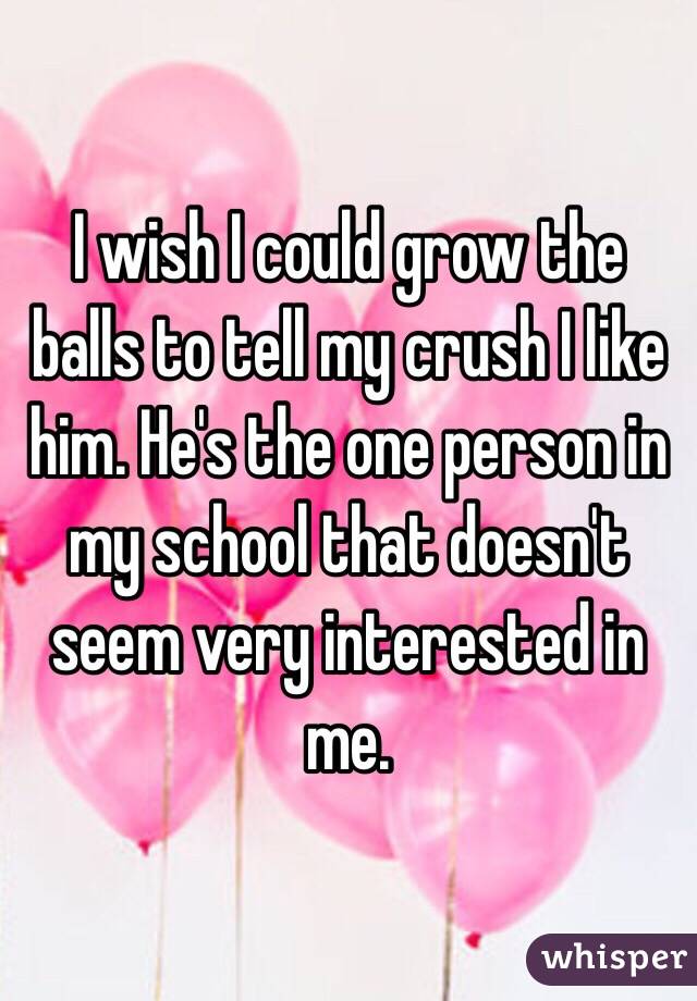 I wish I could grow the balls to tell my crush I like him. He's the one person in my school that doesn't seem very interested in me.