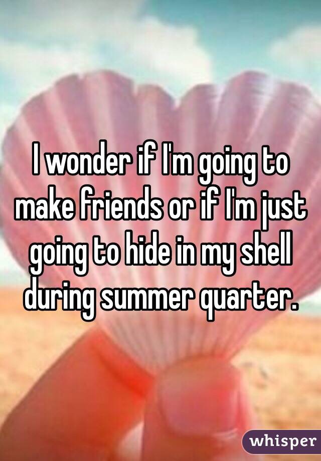 I wonder if I'm going to make friends or if I'm just going to hide in my shell during summer quarter. 