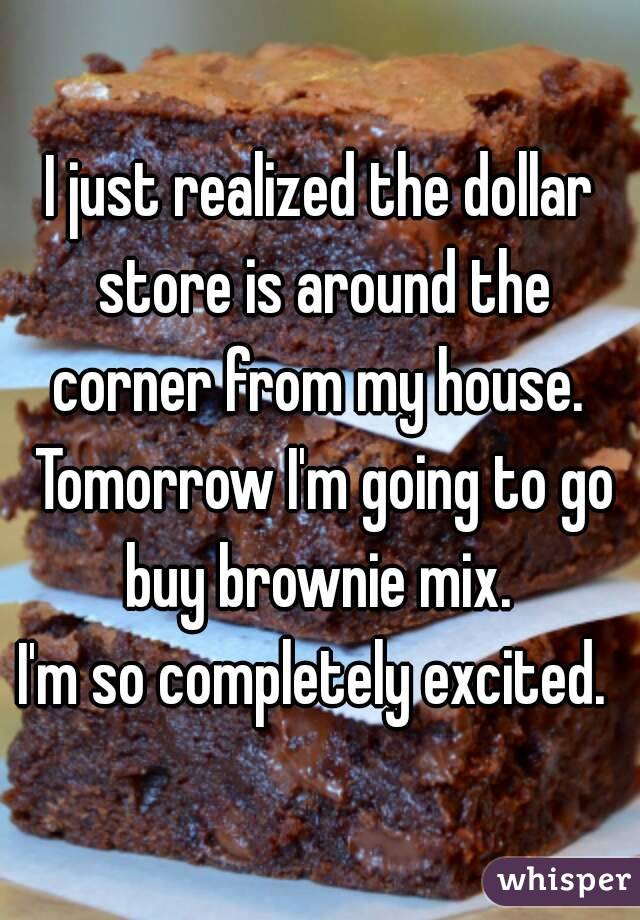 I just realized the dollar store is around the corner from my house.  Tomorrow I'm going to go buy brownie mix. 
I'm so completely excited. 