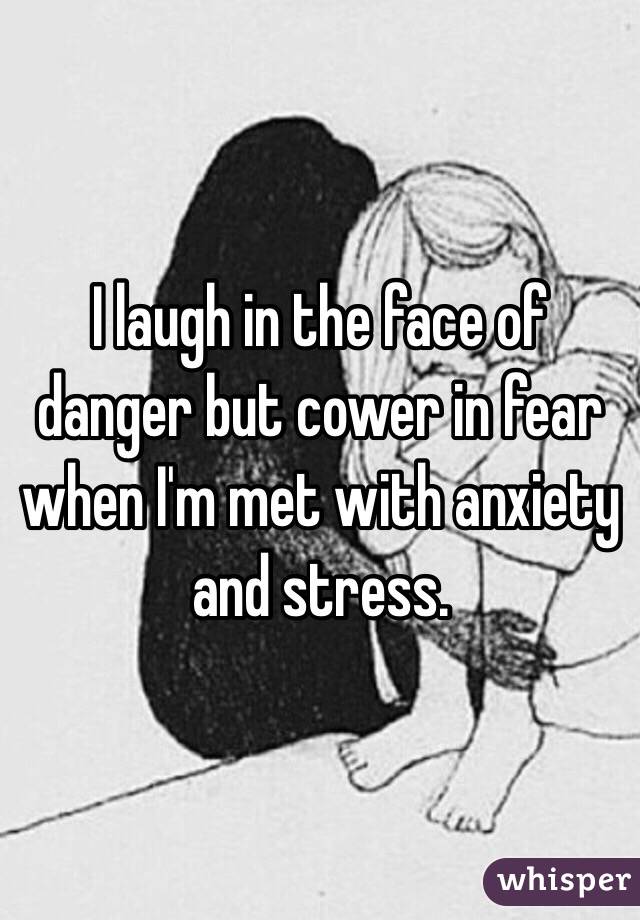 I laugh in the face of danger but cower in fear when I'm met with anxiety and stress.