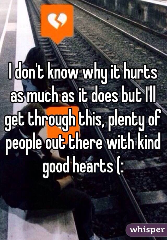 I don't know why it hurts as much as it does but I'll get through this, plenty of people out there with kind good hearts (: