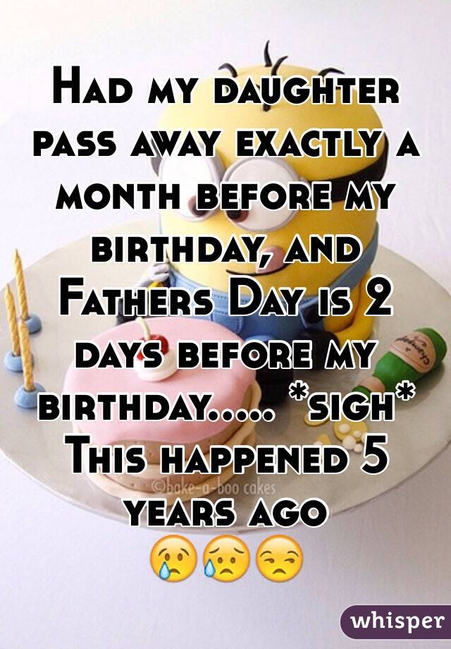 Had my daughter pass away exactly a month before my birthday, and Fathers Day is 2 days before my birthday..... *sigh*
This happened 5 years ago
😢😥😒