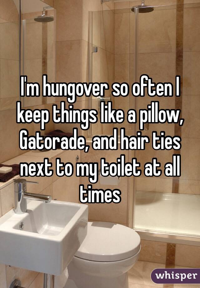 I'm hungover so often I keep things like a pillow, Gatorade, and hair ties next to my toilet at all times