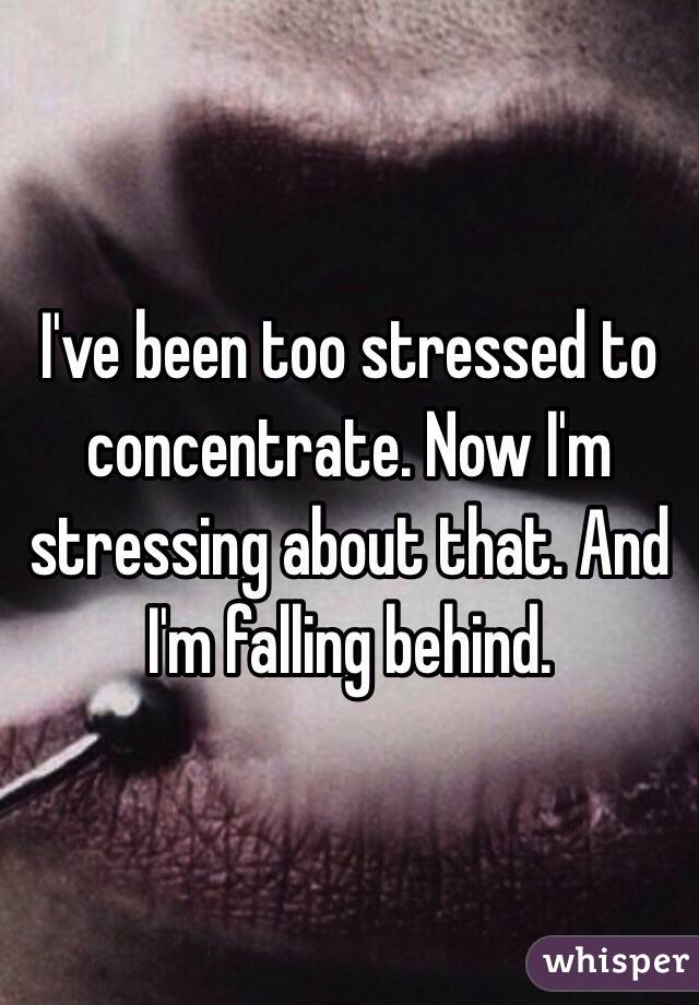 I've been too stressed to concentrate. Now I'm stressing about that. And I'm falling behind. 