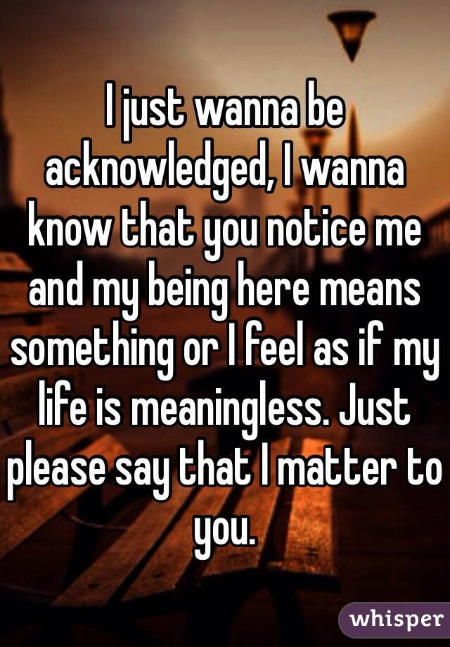 I just wanna be acknowledged, I wanna know that you notice me and my being here means something or I feel as if my life is meaningless. Just please say that I matter to you.