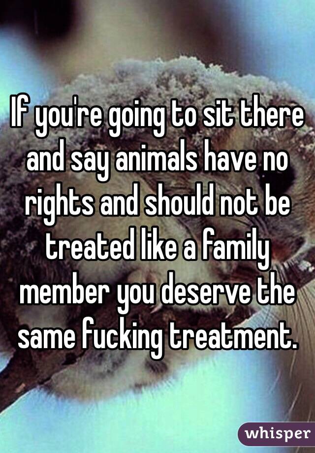 If you're going to sit there and say animals have no rights and should not be treated like a family member you deserve the same fucking treatment. 