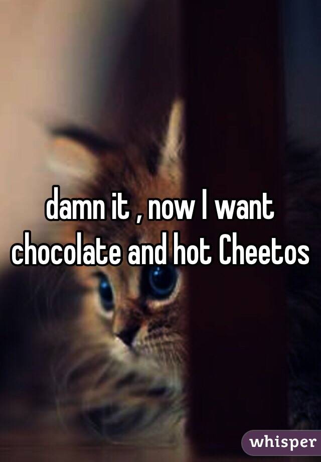 damn it , now I want chocolate and hot Cheetos 