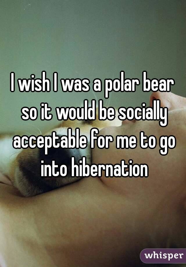I wish I was a polar bear so it would be socially acceptable for me to go into hibernation