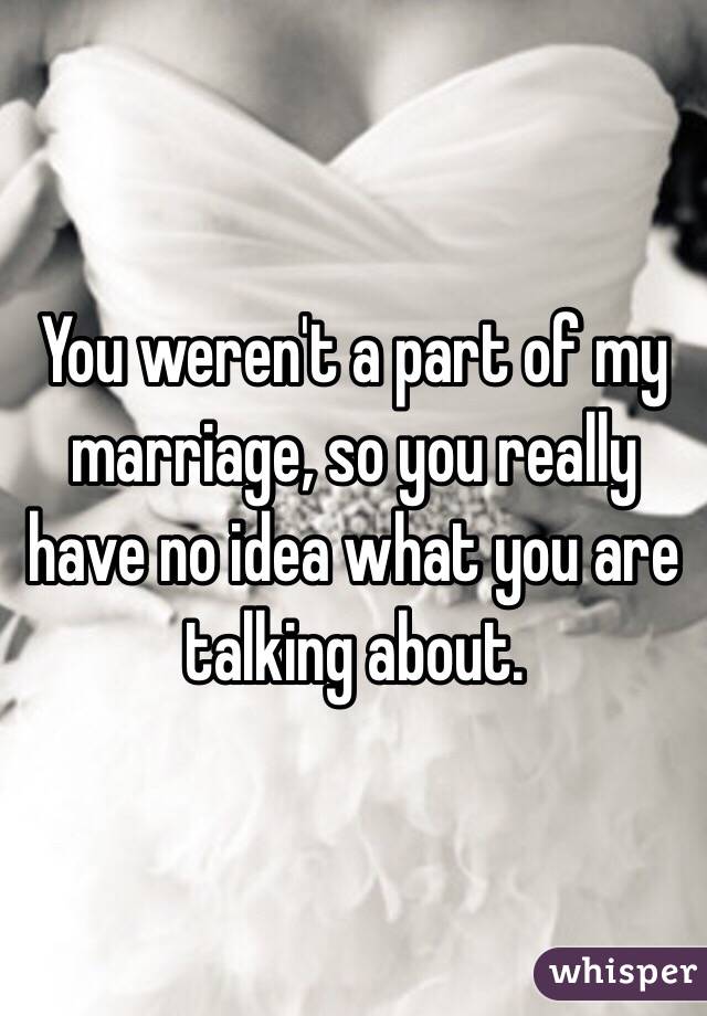 You weren't a part of my marriage, so you really have no idea what you are talking about. 