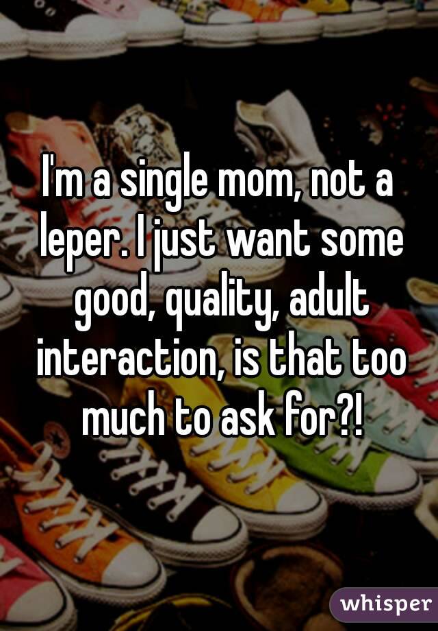 I'm a single mom, not a leper. I just want some good, quality, adult interaction, is that too much to ask for?!