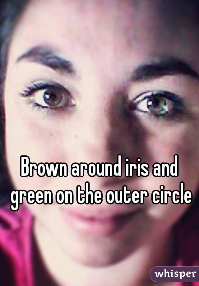 Brown around iris and green on the outer circle