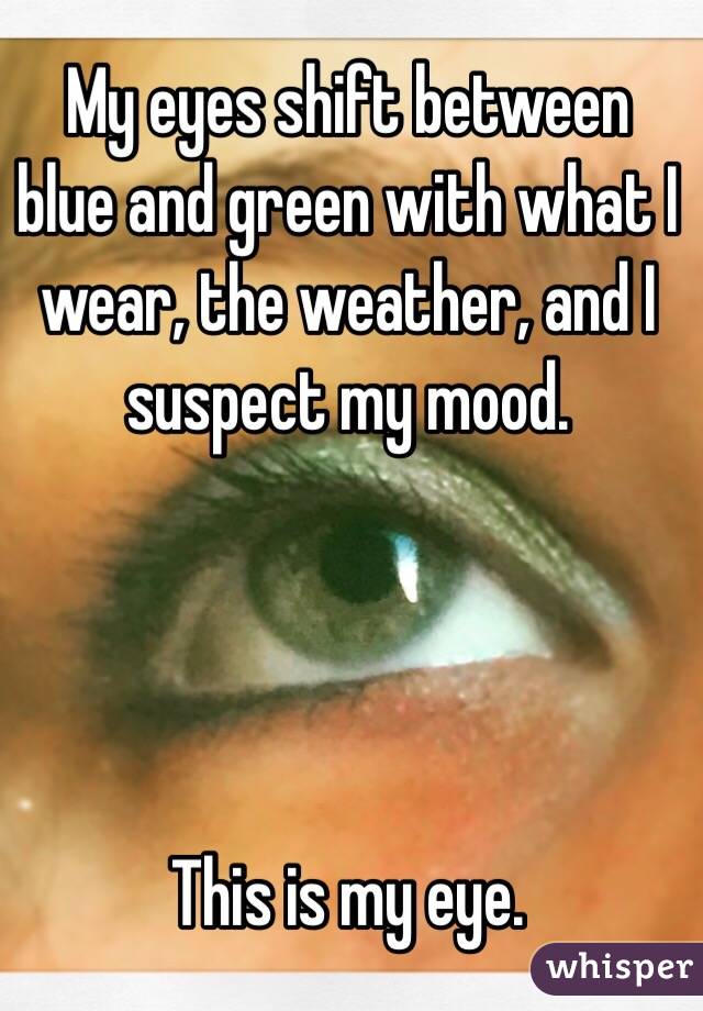 My eyes shift between blue and green with what I wear, the weather, and I suspect my mood.




This is my eye.