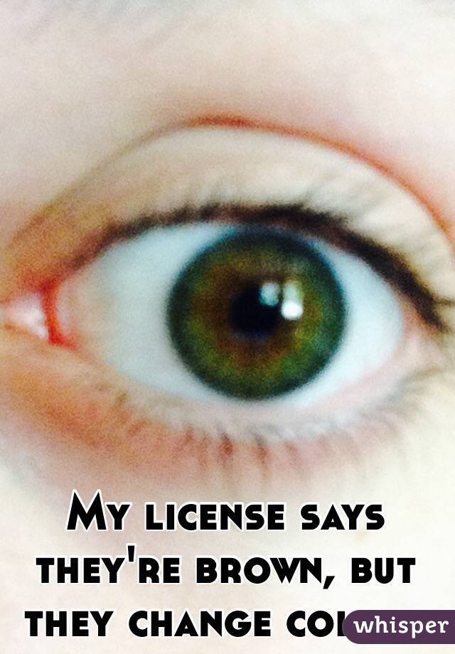 My license says they're brown, but they change colors 