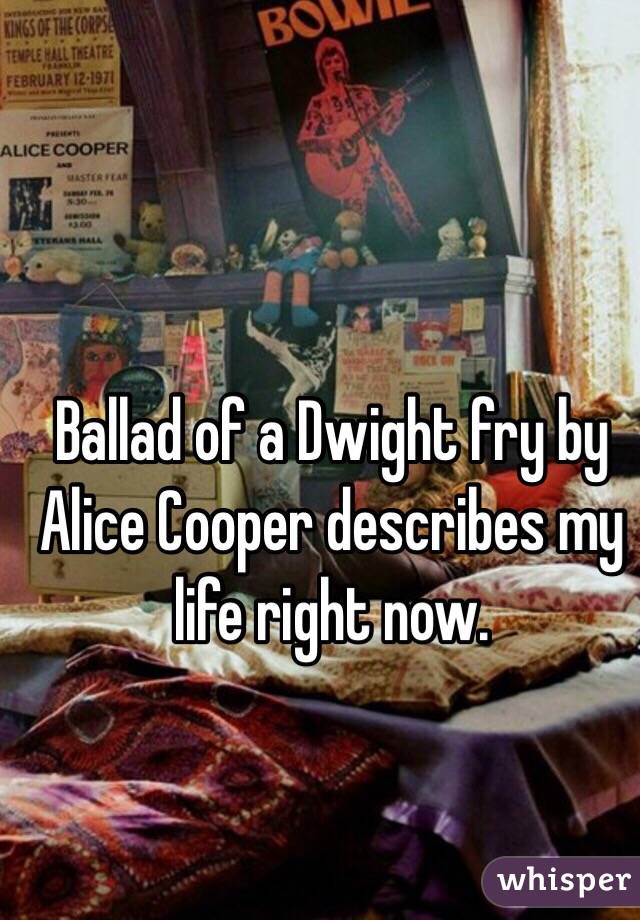 Ballad of a Dwight fry by Alice Cooper describes my life right now.