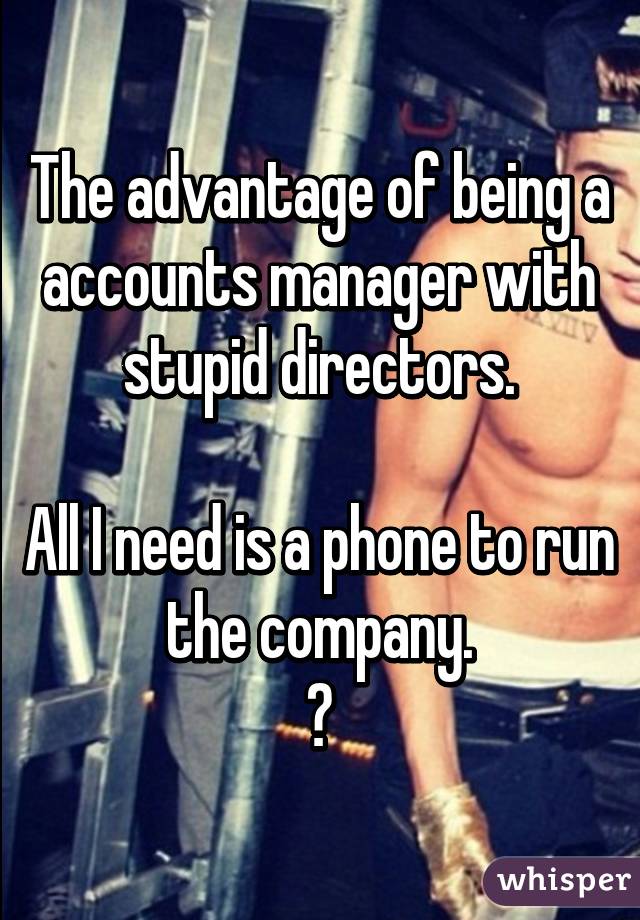 The advantage of being a accounts manager with stupid directors.

All I need is a phone to run the company.
😎