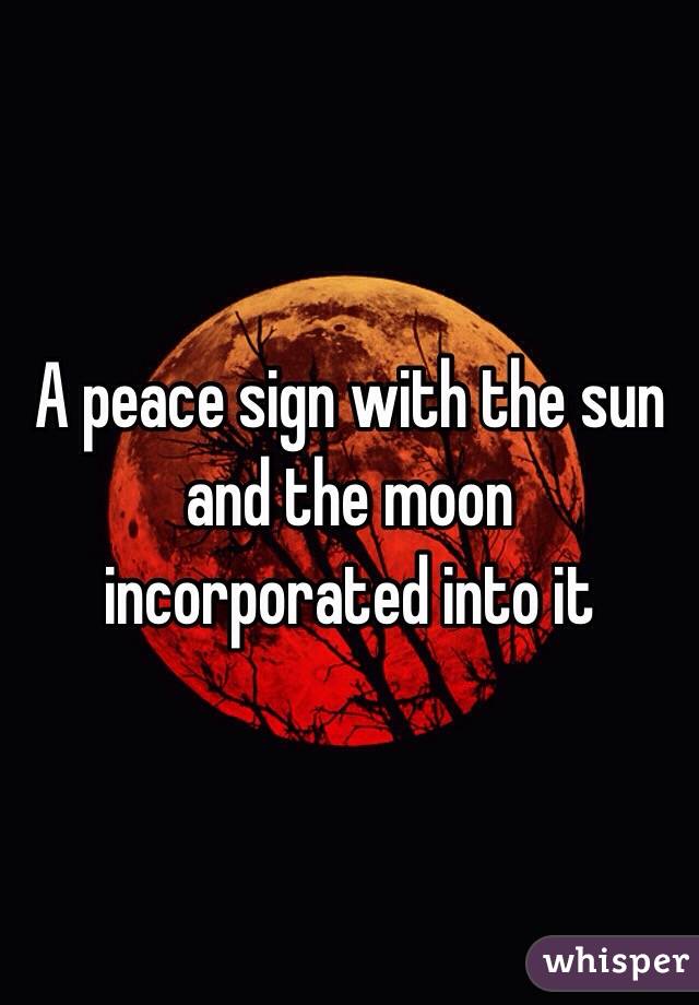 A peace sign with the sun and the moon incorporated into it 