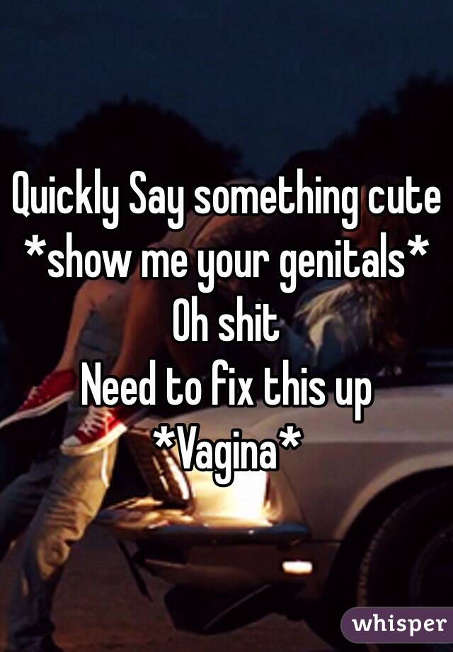 Quickly Say something cute *show me your genitals*
Oh shit 
Need to fix this up
*Vagina* 