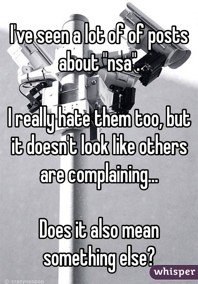 I've seen a lot of of posts about "nsa". 

I really hate them too, but it doesn't look like others are complaining...

Does it also mean something else? 