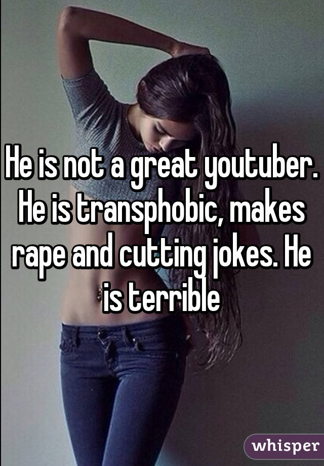 He is not a great youtuber. He is transphobic, makes rape and cutting jokes. He is terrible