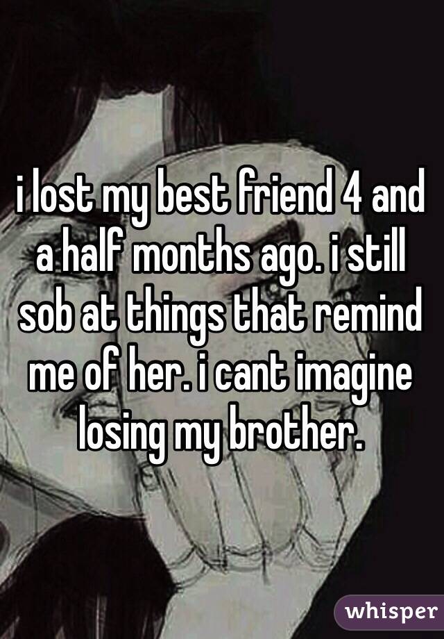 i lost my best friend 4 and a half months ago. i still sob at things that remind me of her. i cant imagine losing my brother. 