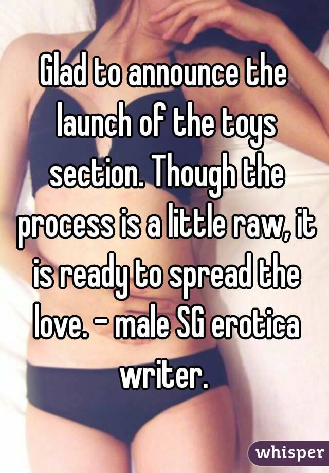 Glad to announce the launch of the toys section. Though the process is a little raw, it is ready to spread the love. - male SG erotica writer. 