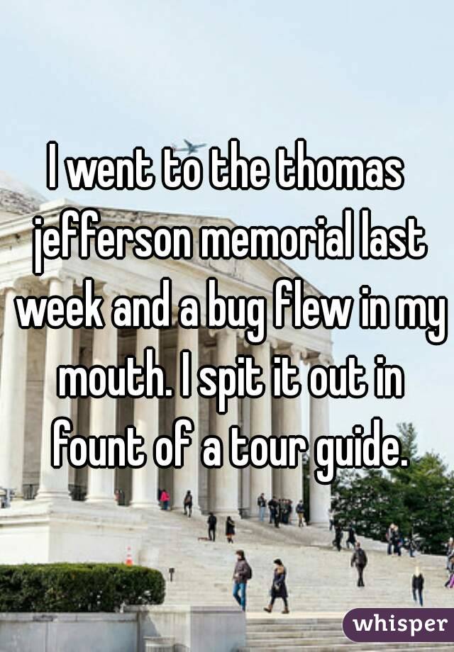 I went to the thomas jefferson memorial last week and a bug flew in my mouth. I spit it out in fount of a tour guide.