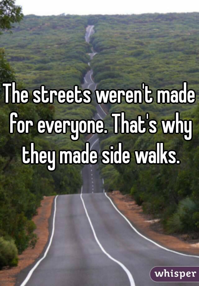 The streets weren't made for everyone. That's why they made side walks.
