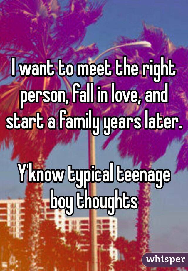 I want to meet the right person, fall in love, and start a family years later. 

Y'know typical teenage boy thoughts 