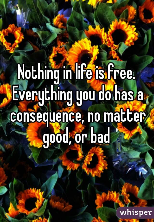 Nothing in life is free. Everything you do has a consequence, no matter good, or bad 