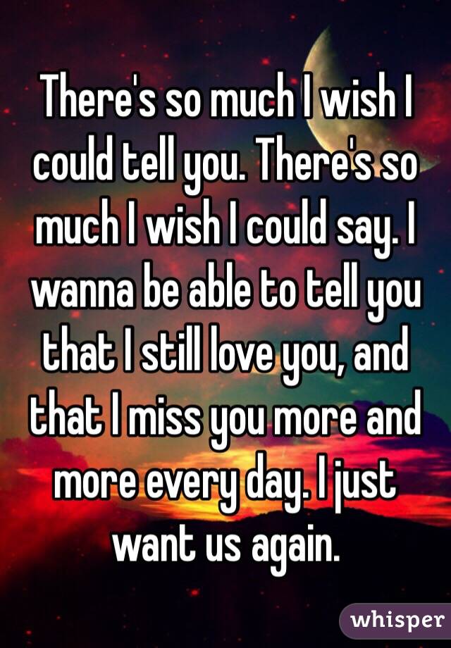 There's so much I wish I could tell you. There's so much I wish I could say. I wanna be able to tell you that I still love you, and that I miss you more and more every day. I just want us again.