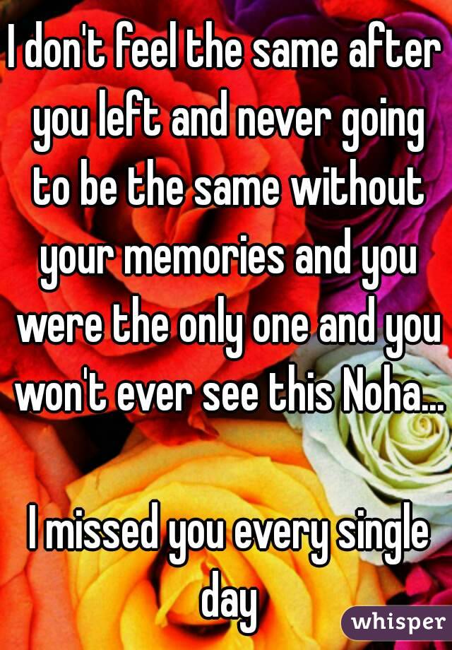 I don't feel the same after you left and never going to be the same without your memories and you were the only one and you won't ever see this Noha... 
 I missed you every single day