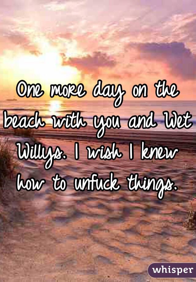 One more day on the beach with you and Wet  Willys. I wish I knew how to unfuck things.