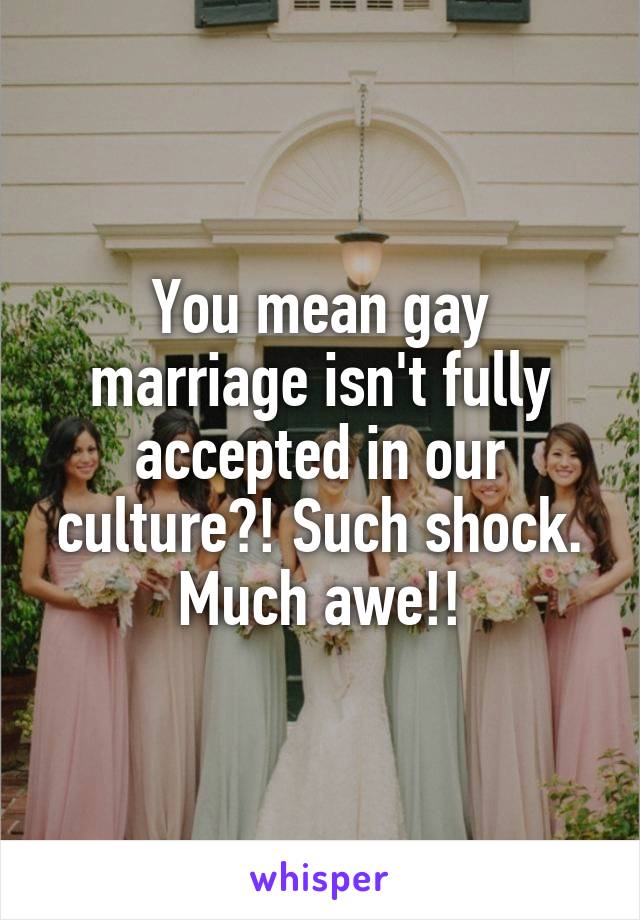 You mean gay marriage isn't fully accepted in our culture?! Such shock. Much awe!!