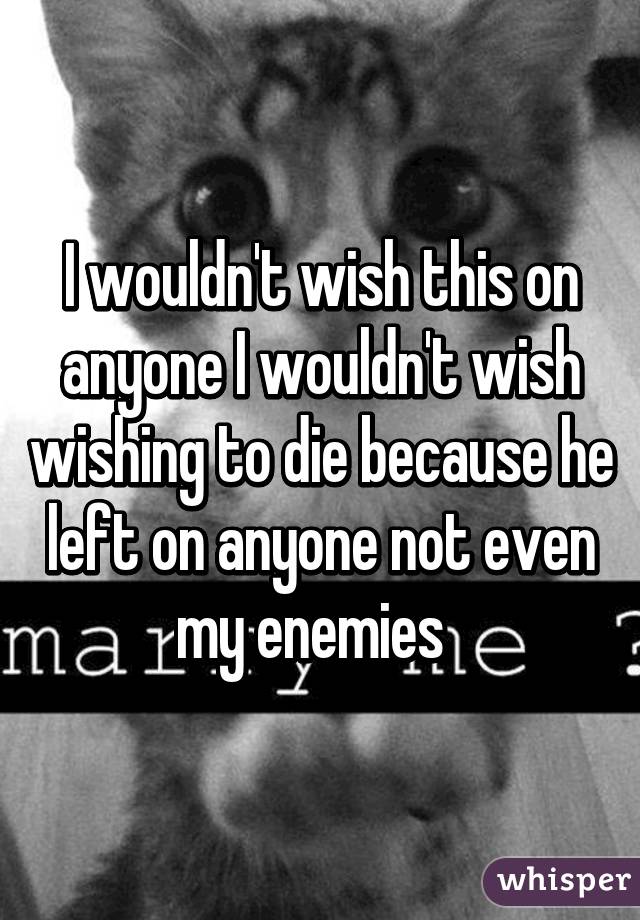 I wouldn't wish this on anyone I wouldn't wish wishing to die because he left on anyone not even my enemies  