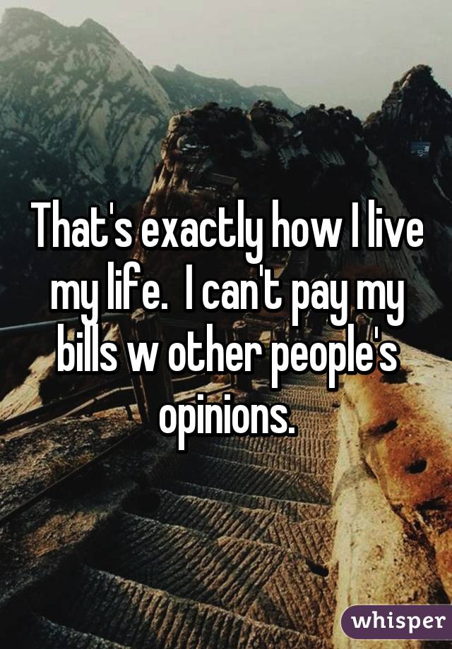 That's exactly how I live my life.  I can't pay my bills w other people's opinions.
