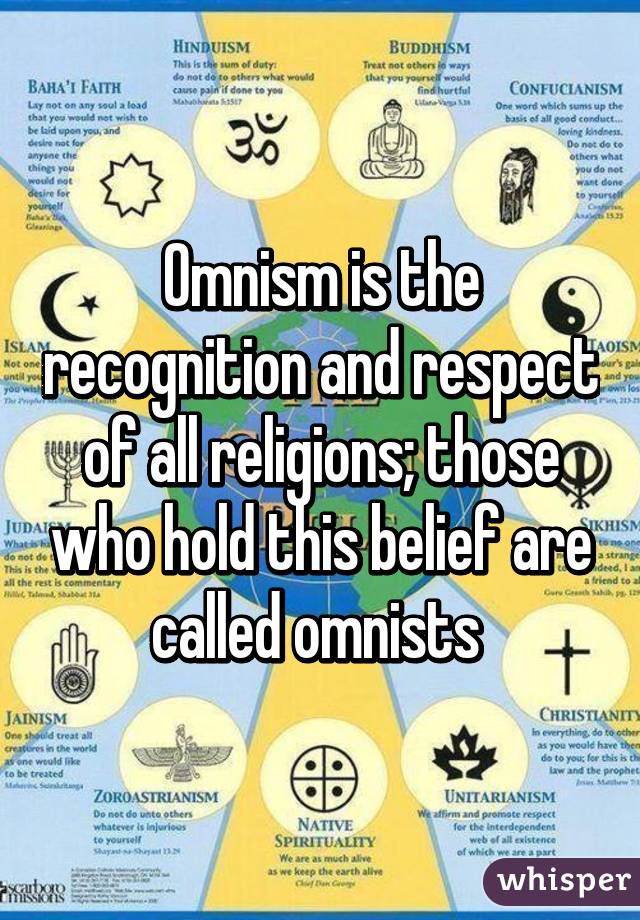Omnism is the recognition and respect of all religions; those who hold this belief are called omnists 