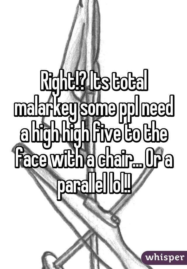 Right!? Its total malarkey some ppl need a high high five to the face with a chair... Or a parallel lol!!