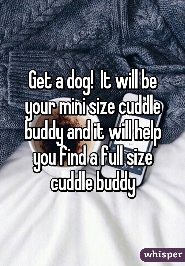 Get a dog!  It will be your mini size cuddle buddy and it will help you find a full size cuddle buddy
