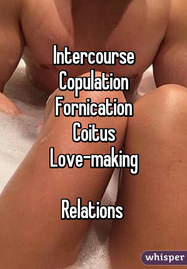 Intercourse
Copulation
Fornication
Coitus
Love-making

Relations 