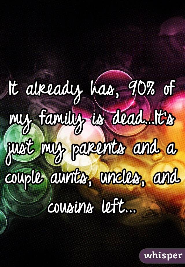 It already has, 90% of my family is dead…It's just my parents and a couple aunts, uncles, and cousins left...